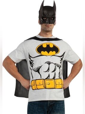 Rubies Batman Graphic Chest Print Men’s T-Shirt Costume with Cape and Mask - XL